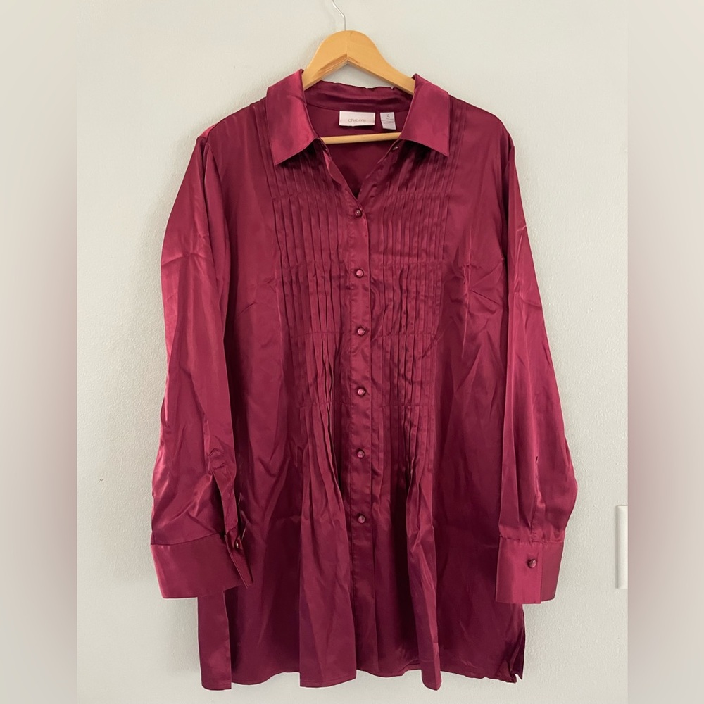 Chico's Burgundy Button Down Long Sleeve Blouse